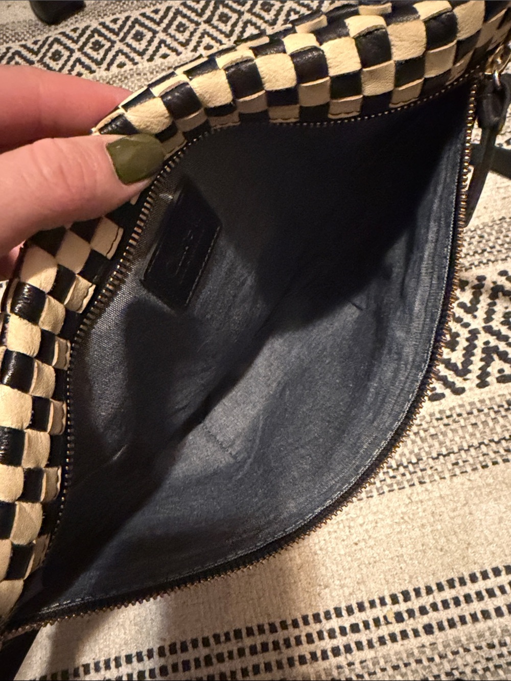 Checkerboard Black and Cream Shoulder Bag with Adjustable Strap - Picture 9 of 11